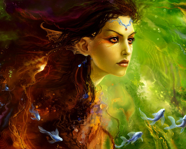 Woman bird head green birds free wallpaper for desktop - medium preview image