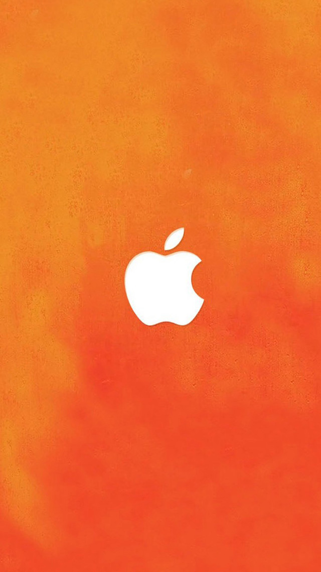 Orange background apple logo side free wallpaper for mobile - medium preview image