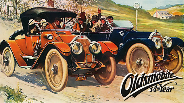 Old time car driving road free wallpaper for desktop - medium preview image