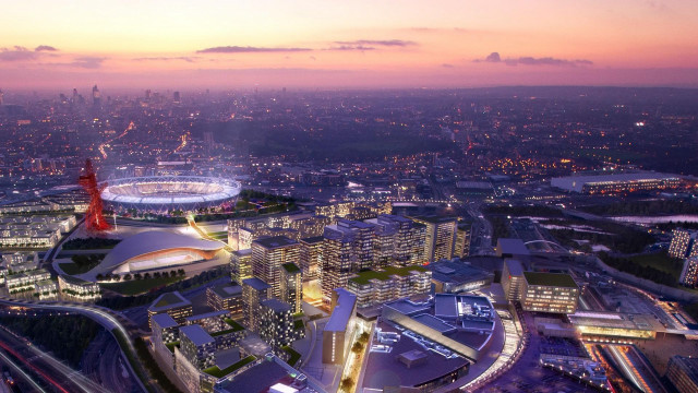 City night stadium lights buildings free wallpaper for desktop - medium preview image