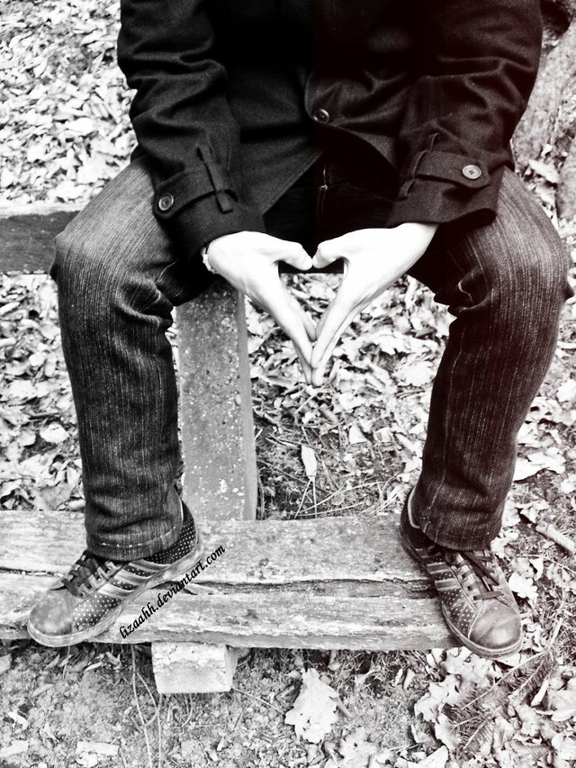 Couple bench woods heart hands free wallpaper for mobile - medium preview image