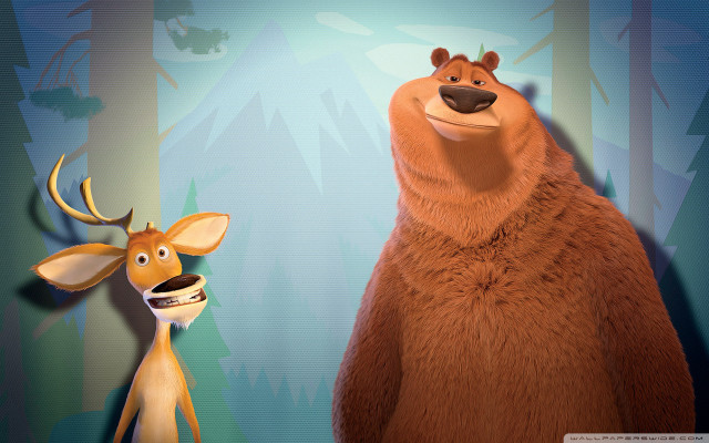 Cartoon bear deer blue wall free wallpaper for desktop - medium preview image