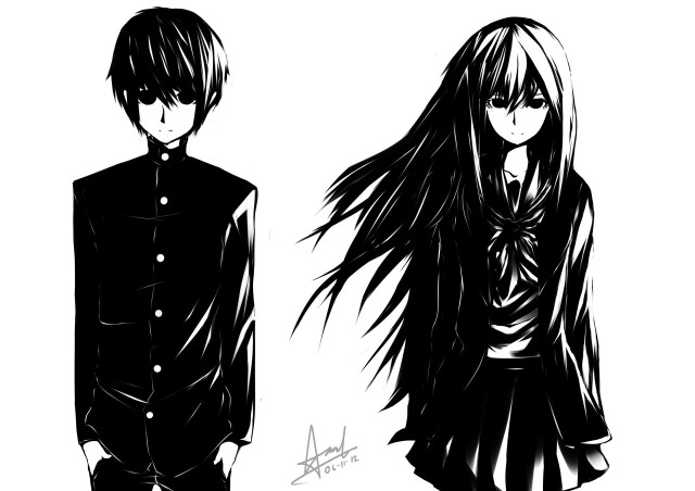 Anime couple characters black white #2 free wallpaper for desktop - medium preview image