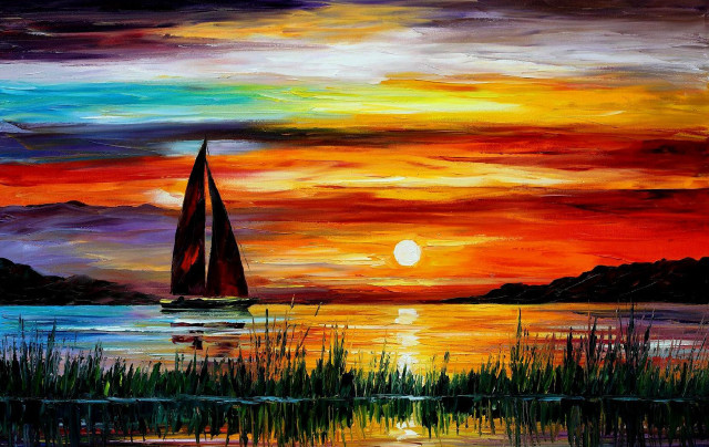 Sailboat lake sunset red sky free wallpaper for desktop - medium preview image