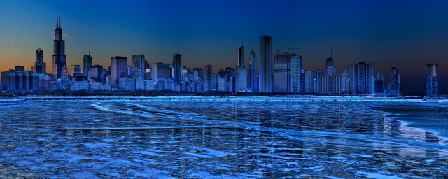 City skyline water ice ground free wallpaper for desktop - medium preview image