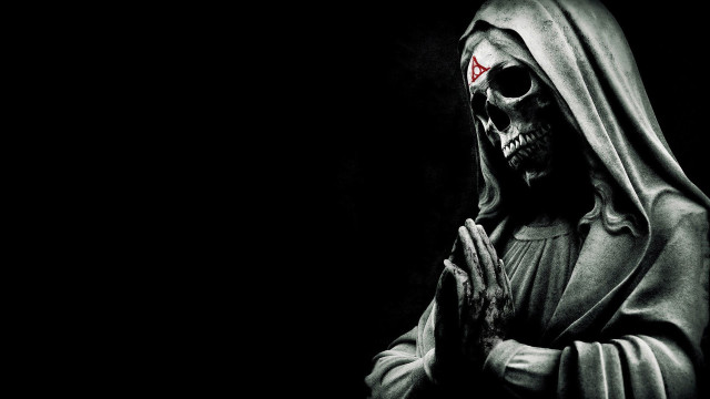 Skeleton hood cross face black free wallpaper for desktop - medium preview image