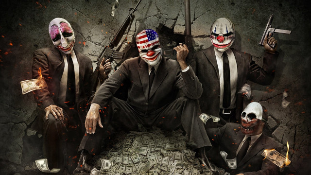 Masked men suits guns money free wallpaper for desktop - medium preview image