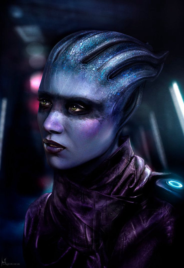 Blue haired alien woman purple free wallpaper for mobile - medium preview image