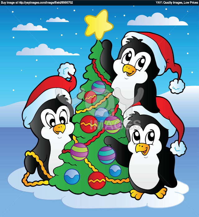 Penguin family christmas tree decorating free wallpaper for tablet - medium preview image