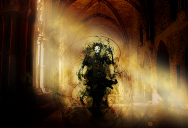 Man dark cathedral strange light free wallpaper for desktop - medium preview image