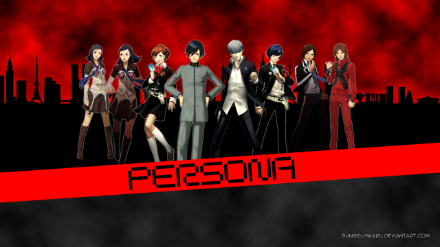 Anime characters red background persona free wallpaper for desktop - medium preview image
