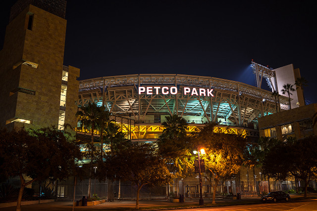 Stadium night sign trees car free wallpaper for desktop - medium preview image