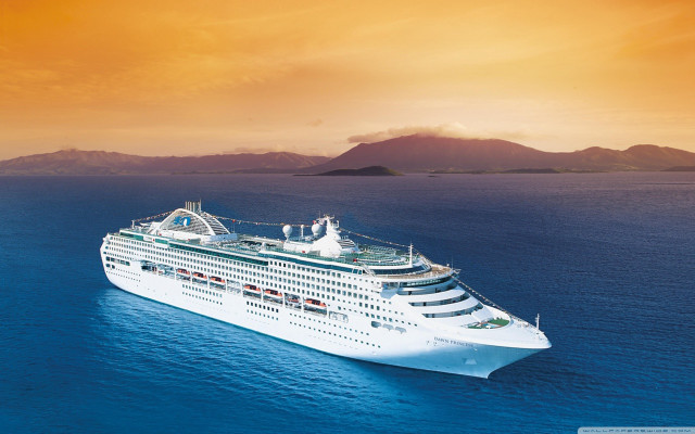 Cruise ship ocean sunset mountain free wallpaper for desktop - medium preview image
