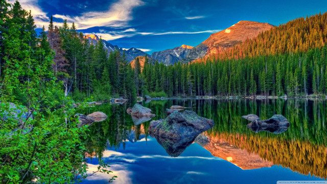 Mountain lake forest rocks sky #6 free wallpaper for desktop - medium preview image