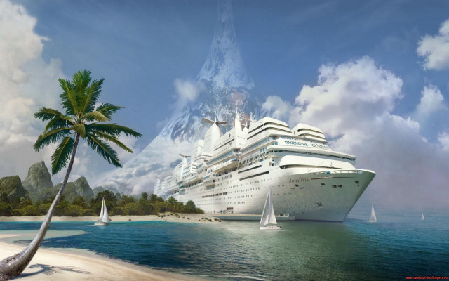 Cruise ship ocean palm tree free wallpaper for desktop - medium preview image