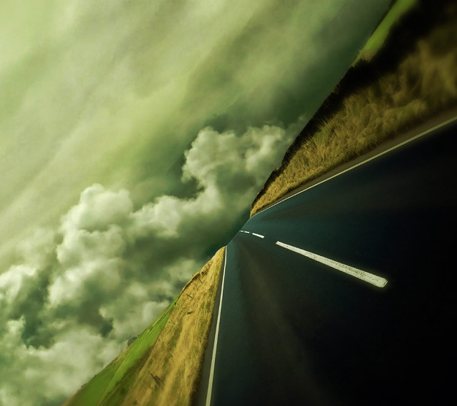 Road green field cloudy sky free wallpaper for tablet - medium preview image