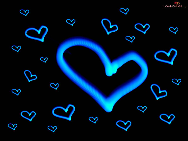 Blue heart surrounded black background free wallpaper for desktop - medium preview image
