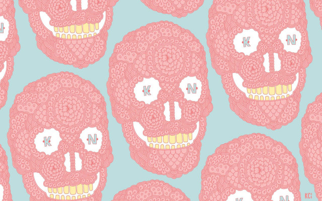 Pink skull yellow mouth blue free wallpaper for desktop - medium preview image
