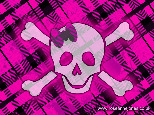 Skull crossbones bow pink checkered free wallpaper for desktop - medium preview image