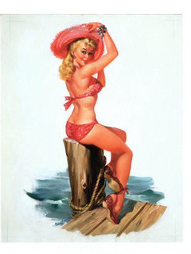 Woman red bikini hat sitting free wallpaper for mobile - medium preview image