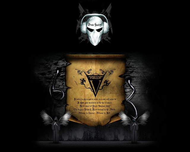 Shield skull headphones dark background free wallpaper for desktop - medium preview image
