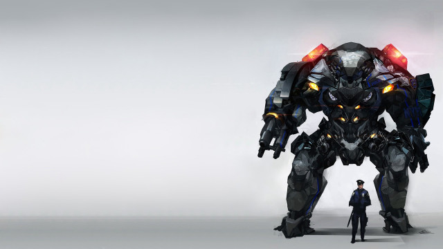 Man giant robot room white free wallpaper for desktop - medium preview image