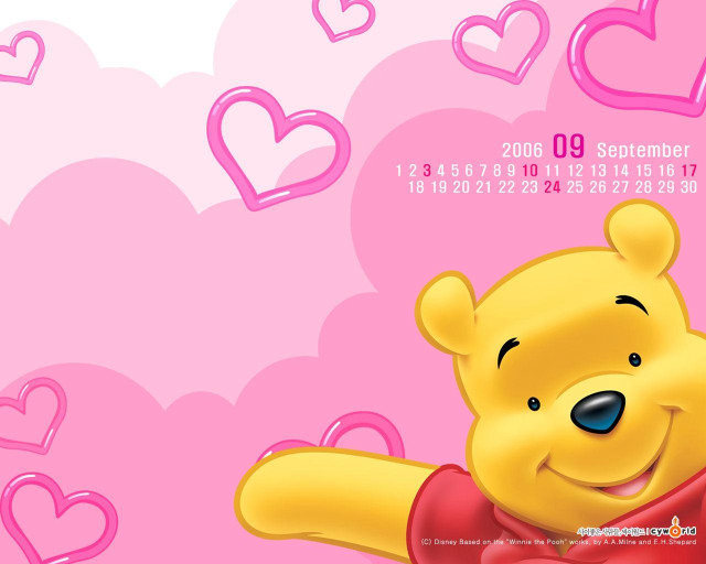 Winnie the pooh hearts pink free wallpaper for desktop - medium preview image