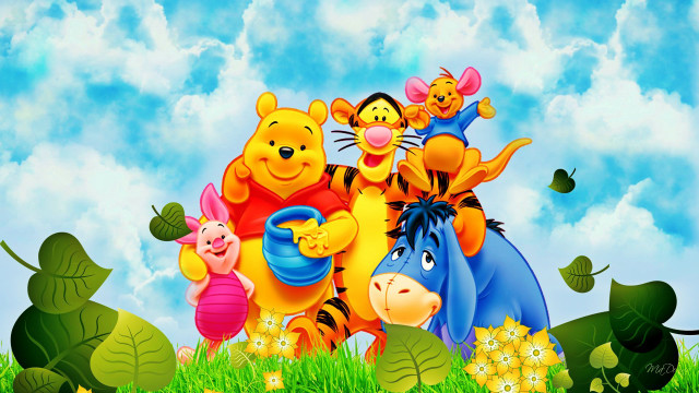 Winnie the pooh characters grass free wallpaper for desktop - medium preview image