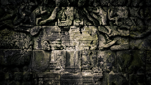 Stone wall carvings tree background free wallpaper for desktop - medium preview image