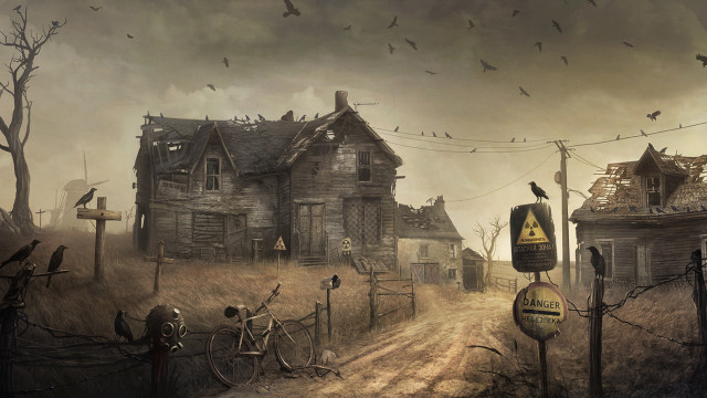 Creepy house birds flying no free wallpaper for desktop - medium preview image