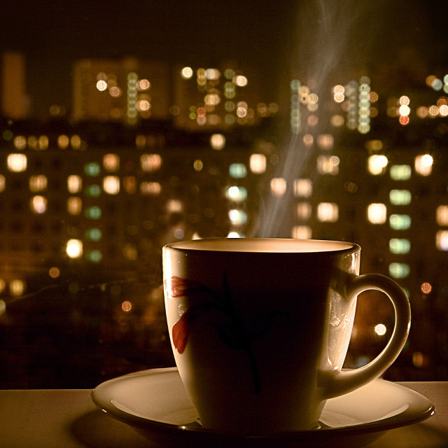 Coffee saucer city night lights free wallpaper for tablet - medium preview image