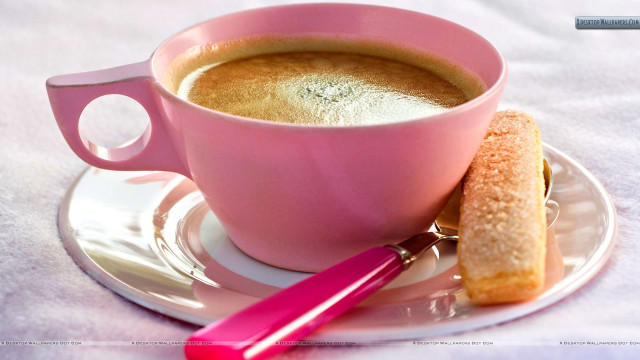 Coffee biscuit plate pink spoon free wallpaper for desktop - medium preview image