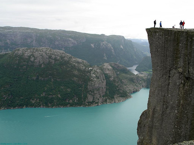 Cliff lake mountains skyline group free wallpaper for desktop - medium preview image