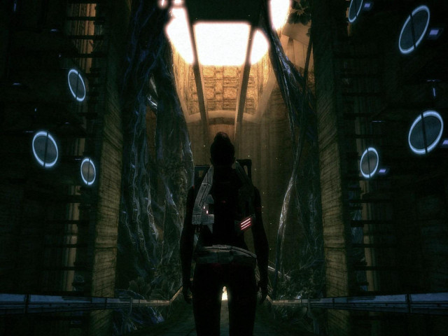 Person standing tunnel light ceiling free wallpaper for desktop - medium preview image