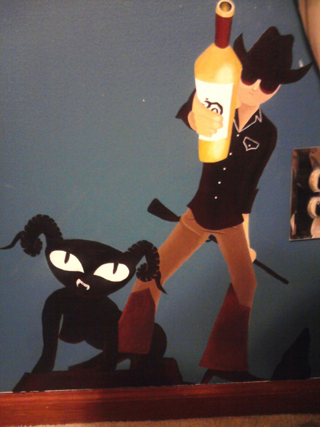 Woman holding wine cat wall free wallpaper for mobile - medium preview image