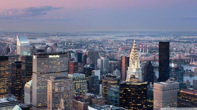 City skyline skyscrapers river dusk free wallpaper for desktop - medium preview image