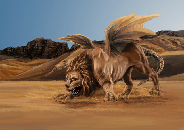 Lion wings desert mountains painting free wallpaper for desktop - medium preview image