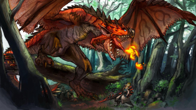 Dragon fire forest man dog free wallpaper for desktop - medium preview image