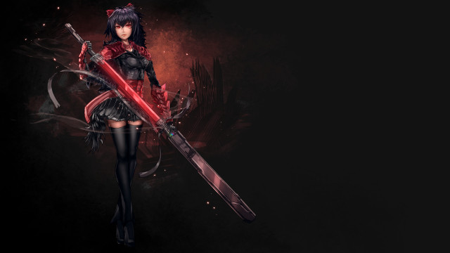 Woman sword redlight cat ears free wallpaper for desktop - medium preview image