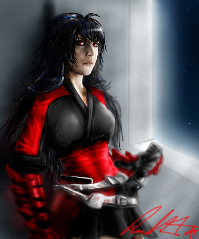 Woman red black outfit knife free wallpaper for mobile - medium preview image