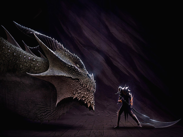 Man dragon woman dark room free wallpaper for desktop - medium preview image
