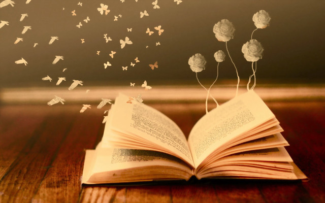 Open book butterflies wooden table free wallpaper for desktop - medium preview image
