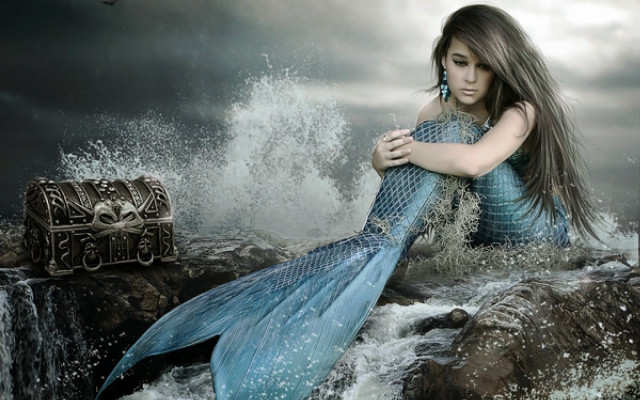 Woman blue dress rock mermaid #2 free wallpaper for desktop - medium preview image