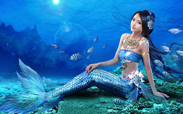 Beautiful mermaid ocean floor fish #2 free wallpaper for desktop - medium preview image