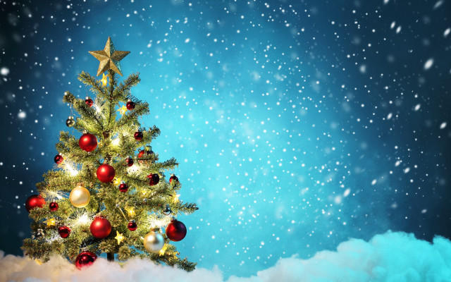 Christmas tree ornaments snow blue free wallpaper for desktop - medium preview image