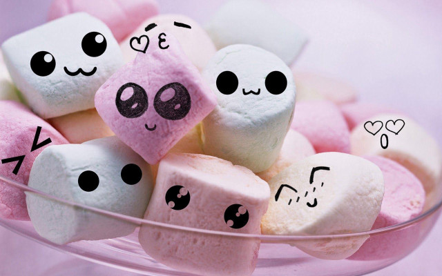 Marshmallows with faces hearts eyes free wallpaper for desktop - medium preview image