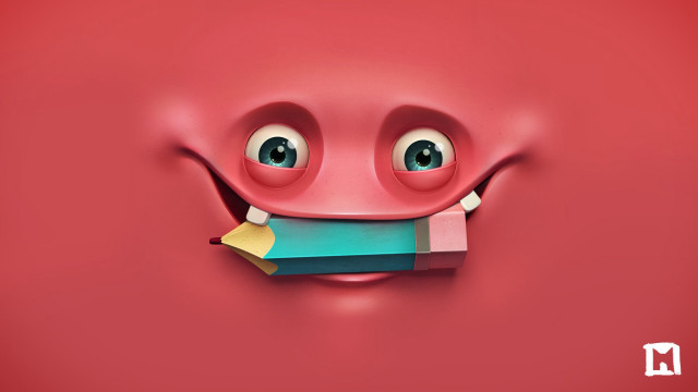 Red background pencil smiling face free wallpaper for desktop - medium preview image