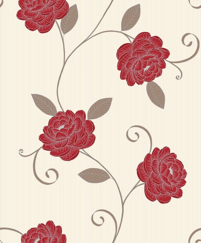 Red flower beige background swirls free wallpaper for mobile - medium preview image