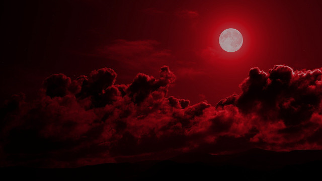 Red moon sky clouds mountains free wallpaper for desktop - medium preview image