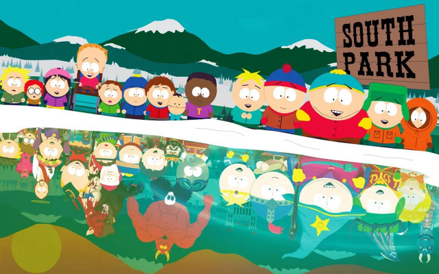 South park cartoon group sign free wallpaper for desktop - medium preview image